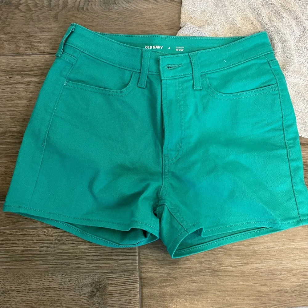 Teal High Rise Jean Shorts - Picture 6 of 7